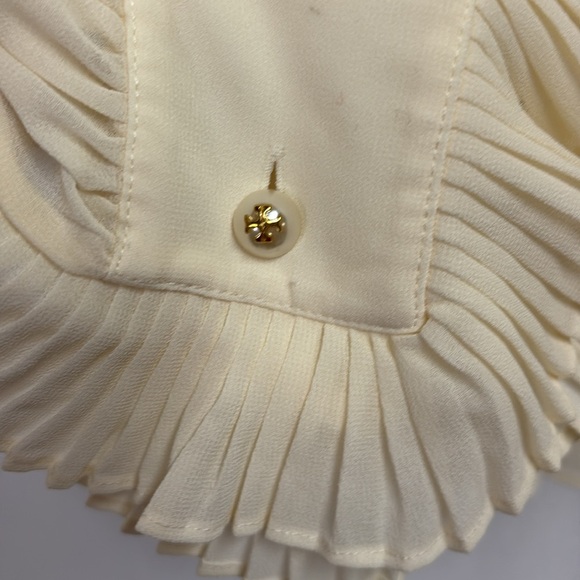 Tory Burch Meryl Pleated Chiffon French Cuff Blouse Ivory Size Medium - Picture 6 of 9